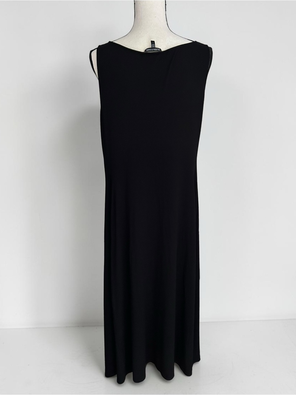 Eileen Fisher Black Jersey Maxi Tank Dress Sz L Minimalist Sleeveless Stretch - Picture 3 of 12